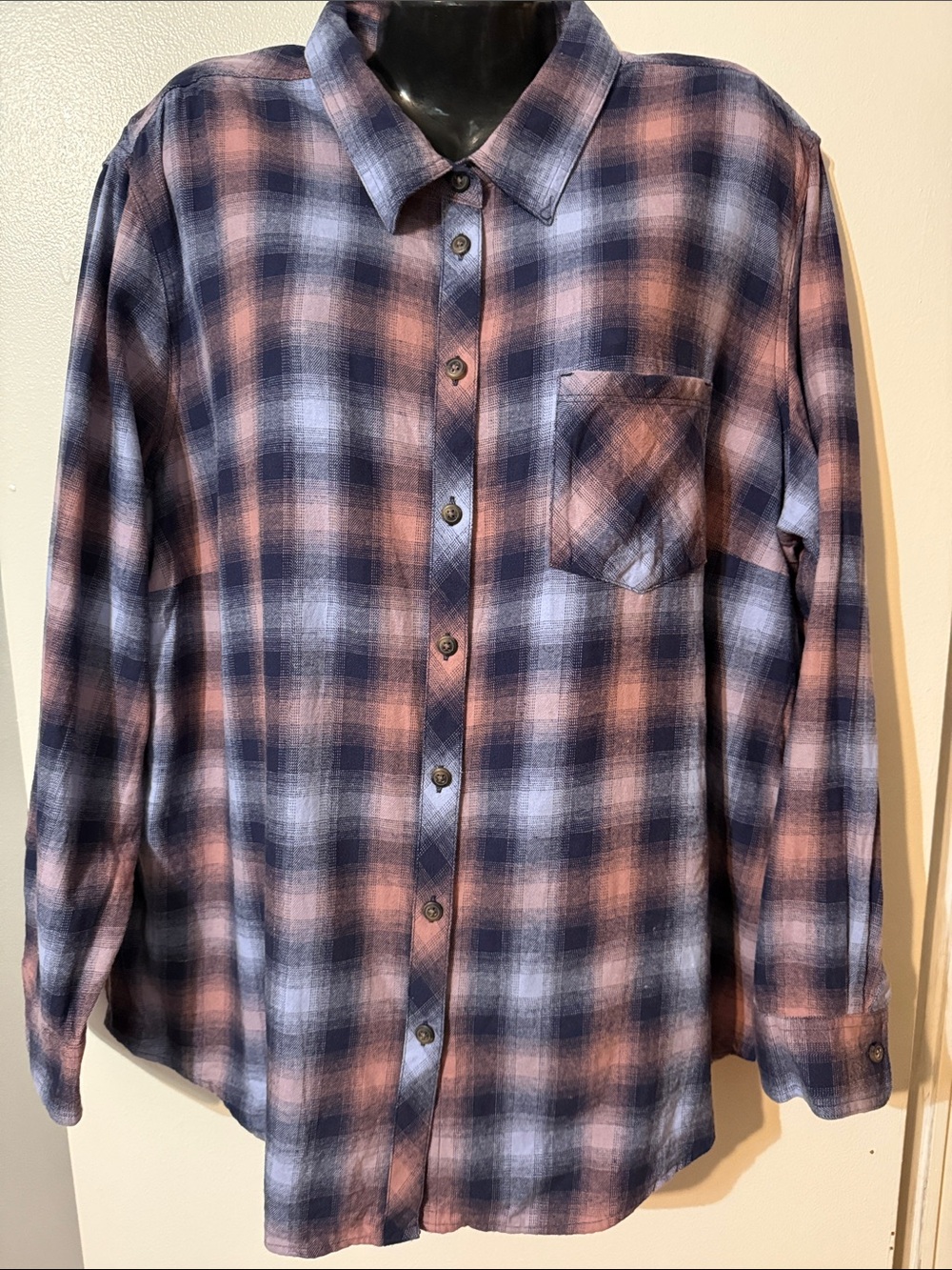 Women's Plaid Button-Down Shirt in Blue and Pink